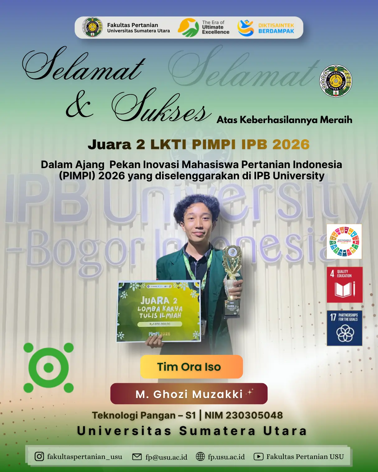 Ora Iso USU Team Wins 2nd Place in Scientific Writing Competition at PIMPI IPB 2026